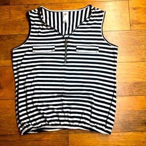 PerSeption Concept stripped black and white top zipper size XL